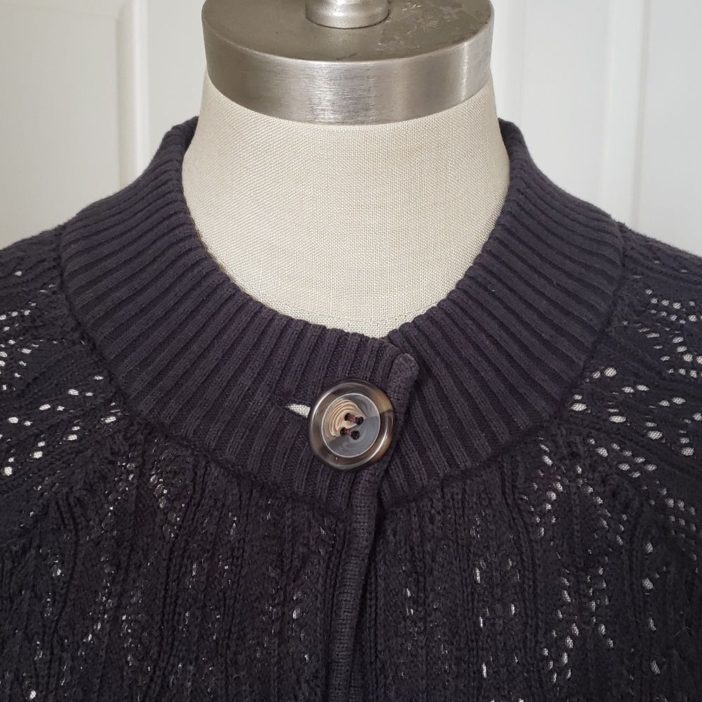 Vintage Gray Crochet Swing Cardigan Cropped Bell Quarter Sleeve Sweater • Small - Picture 11 of 16